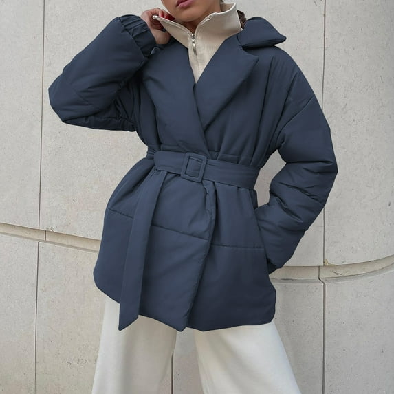 Njoeus Women's Long Quilted Down Jacket Casual Trendy Warm Padded Winter Coats for Women Lightweight Puffer Jacket Parka with Belt Gray M