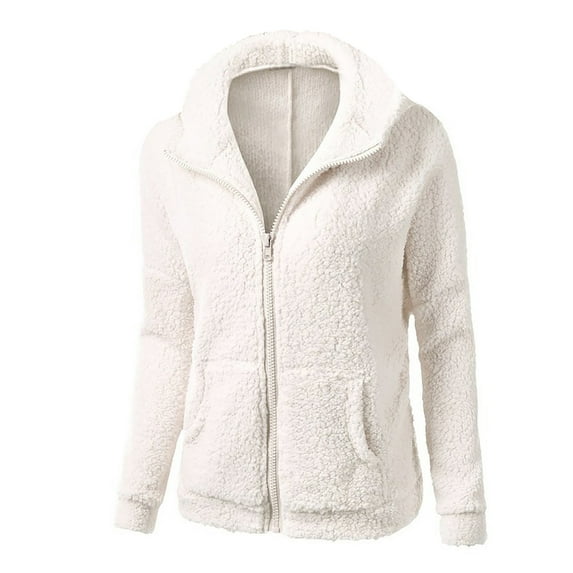 Njoeus Women's Long Sleeve Full-Zip Soft Fleeces Jacket Warm Winter Coat Outwear with Pockets S-XXL (No Hooded)
