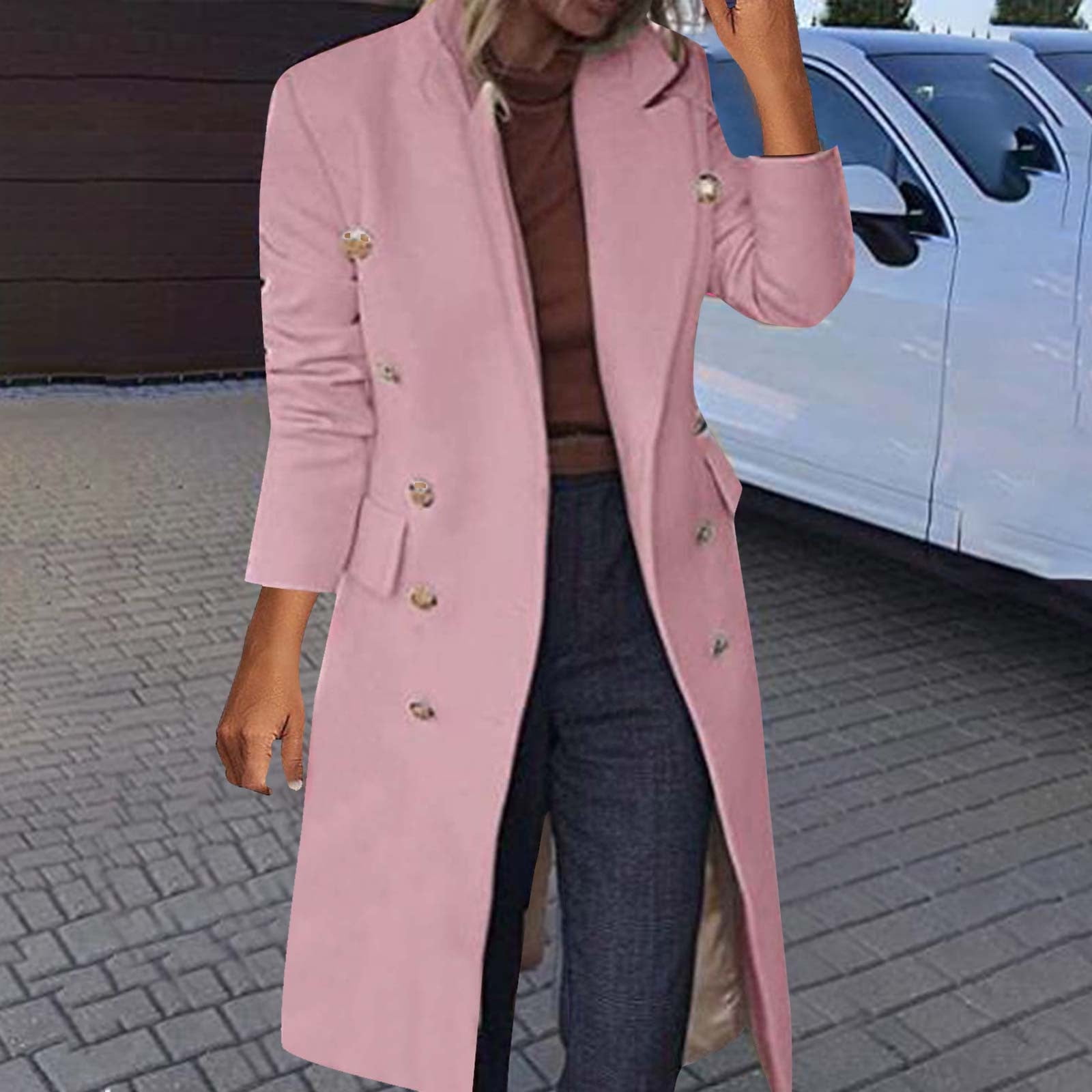 Women's Winter Double Breasted Wool Coat Notch Lapel Long Trench Coat main image 1