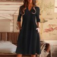 thumbnail image 1 of Njoeus Women's Notched V Neck Half Sleeve Casual Short Tunic Dress Solid Color Shirt Dresses S-5XL (Available in plus size), 1 of 6