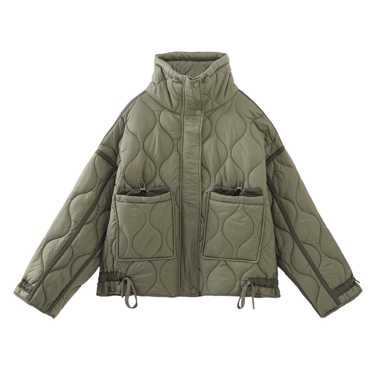 Njoeus Women's Oversized Quilted Jacket Stand Collar Long