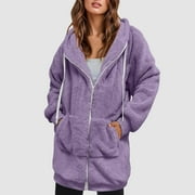 NJOEUS Women's Oversized Sherpas Jacket Warm Fleeces Hoodies Zip Up Winter Long Sweatshirt Outerwear Coat with Pockets S-5XL (Available in Plus Size)