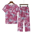 thumbnail image 1 of Njoeus Women's Pajamas Set Soft Summer Short Sleeve Shirt and Capris Pants Sleepwear Casual Floral 2 Piece Comfy Pjs Lounge Sets XL-5XL Plus Size （Imitation Cotton Linen）, 1 of 3