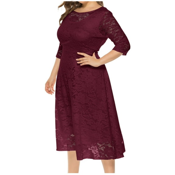 Njoeus Women's Plus Size Floral Lace 3/4 Sleeve Pencil Dress for Women Wedding Guest Cocktail Party Bodycon Fishtail Dresses XL-6XL