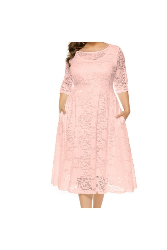 Women's Plus Size Floral Lace 3/4 Sleeve Pencil Dress for Women Wedding Guest Cocktail Party Bodycon Fishtail Dresses XL-6XL