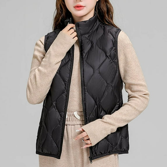 Njoeus Women's Puffer Vest Lightweight Zip Up Sleeveless Quilted Jacket for Women Trendy Stand Collar Padded Gilet Slim Fitted Warm Coat (Available in Plus Size) Black 4X-Large