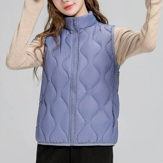 Njoeus Women's Puffer Vest Lightweight Zip Up Sleeveless Quilted Jacket for Women Trendy Stand Collar Padded Gilet Slim Fitted Warm Coat (Available in Plus Size) Navy L