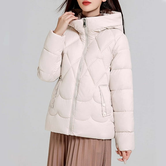 Njoeus Women's Quilted Winter Coat Lightweight Warm Down Puffer Jacket Fashion Parka Jacket Short Outwear with Pockets (Available in Plus Size) White XL