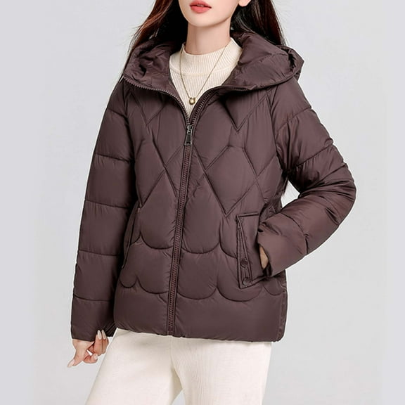 Njoeus Women's Quilted Winter Coat Lightweight Warm Down Puffer Jacket Fashion Parka Jacket Short Outwear with Pockets （Available in Plus Size) Coffee M
