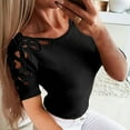 thumbnail image 1 of Njoeus Women's Ribbed Knit Cutout Short Sleeve T-Shirts Round Neck Summer Tops for Women Casual Slim Fitted Basic Tee Dressy Blouses S-3XL, 1 of 6