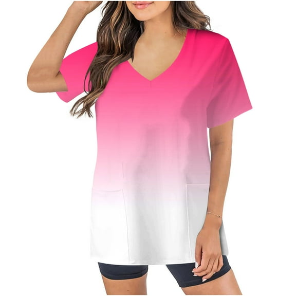 Njoeus Women's Scrub Tops V-Neck Short Sleeve T-Shirts Working Uniform Dressy Blouse with Two Pocket S-XXL