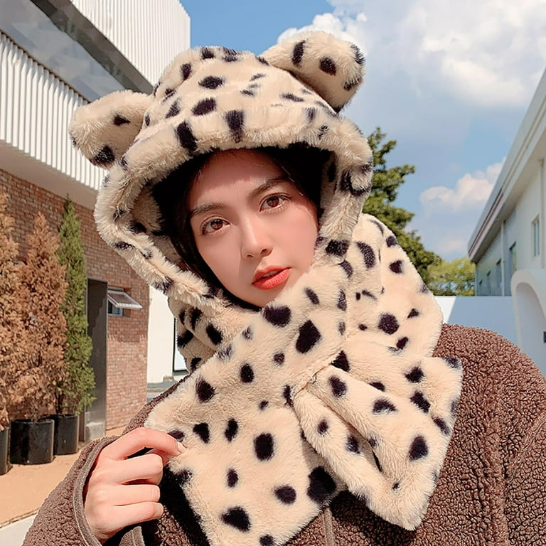 Njoeus Women s Soft Faux Fured Hooded Scarf Cute Ears Hood Scarf