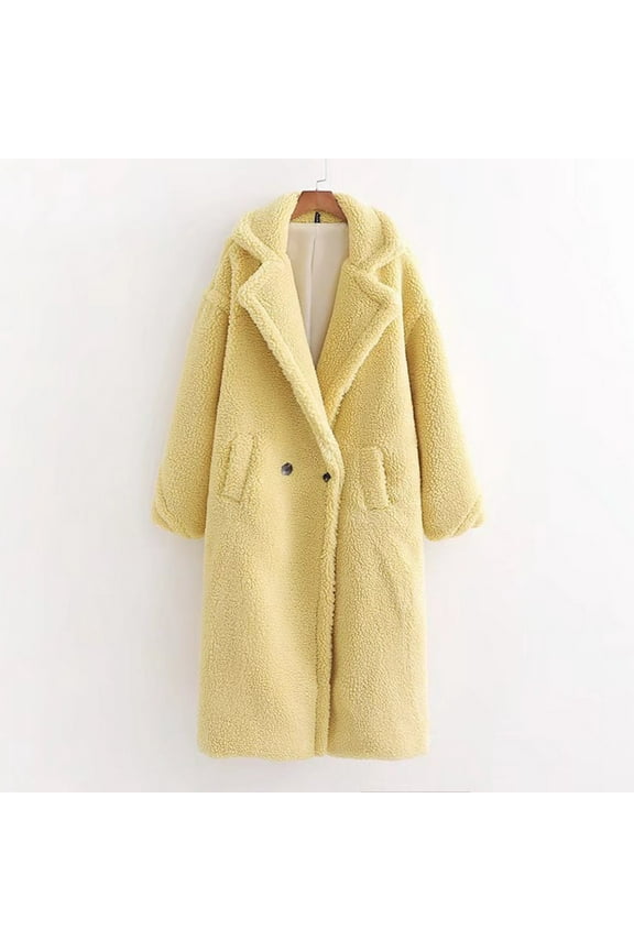 Women's Soft Fleeces Lapel Open Front Long Cardigan Coat Teddy Sherpas Warm Winter Coat Outwear Jackets with Pockets