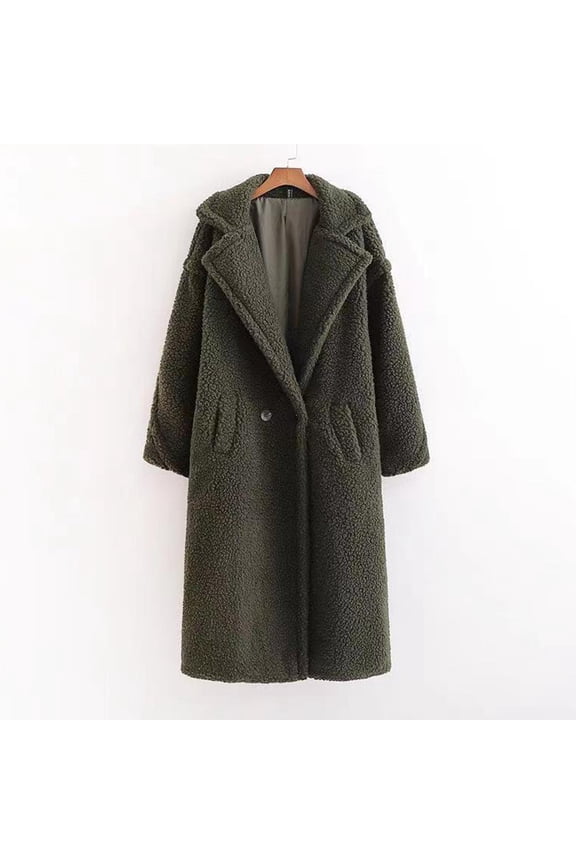 Women's Soft Fleeces Lapel Open Front Long Cardigan Coat Teddy Sherpas Warm Winter Coat Outwear Jackets with Pockets