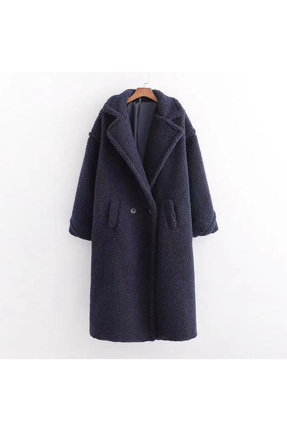 Women's Soft Fleeces Lapel Open Front Long Cardigan Coat Teddy Sherpas Warm Winter Coat Outwear Jackets with Pockets