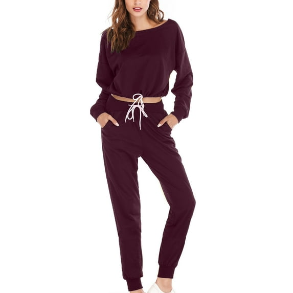 Njoeus Women's Solid 2 Piece Tracksuit Outfits Crewneck Long Sleeve Pullover Tops Long Pants Sweatpants Jogger Lounge Sets