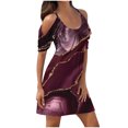 thumbnail image 1 of Njoeus Women's Spaghetti Strap Summer Cold Shoulder Sundress Casual Printed Beach Cover Up Dress Short Sleeve Flowy Dresses S-3XL, 1 of 4