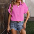 thumbnail image 1 of Njoeus Women's Summer Short Sleeve T-Shirt Button Up Cotton Blended Shirts Loose Casual Shirt Tops Blouses with Pocket S-XXL, 1 of 4