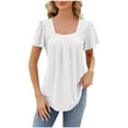 thumbnail image 1 of Njoeus Women's Summer Tops Eyelet Casual Dressy Wide Neck Blouses Short Sleeve T-Shirts Loose Pleated Tunic Tops S-XXL, 1 of 5