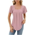 thumbnail image 1 of Njoeus Women's Summer Tops Eyelet Casual Dressy Wide Neck Blouses Short Sleeve T-Shirts Loose Pleated Tunic Tops S-XXL, 1 of 5