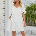 thumbnail image 1 of Njoeus Women's Summer Tunic Dress Casual Flowy Mini Dresses Loose Ruffle Short Sleeve V Neck Sundress S-XXL, 1 of 6