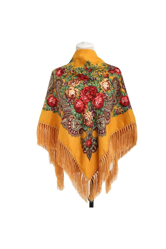 Women's Traditional Retro Scarf Oversized Floral Shawl Cape Wraps Tassel Shurgs for Women
