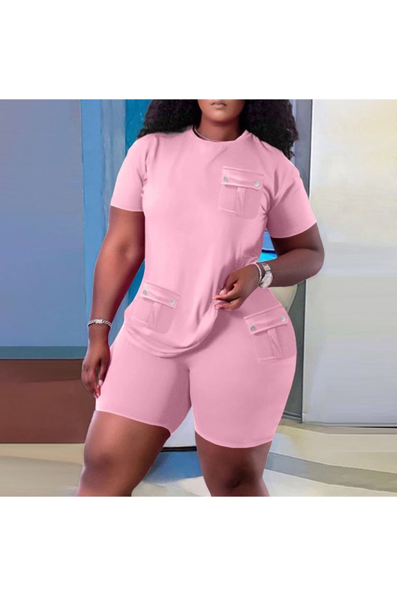 Women's Two Piece Lounge Outfits Bodycon Tracksuit Short Sleeve Tops and Shorts Pants Sets Jogging Biker Workout Pajamas Sets S-3XL