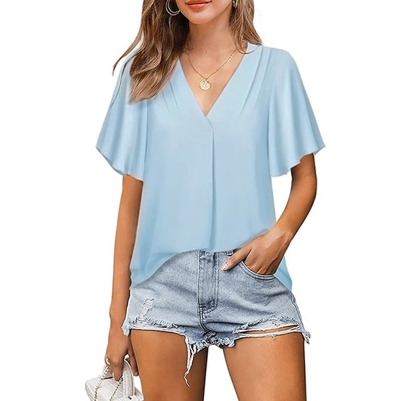 Njoeus Women's V-Neck Short Sleeve Shirts Summer Tops Loose Work Business Casual Dressy Blouse S-XXL