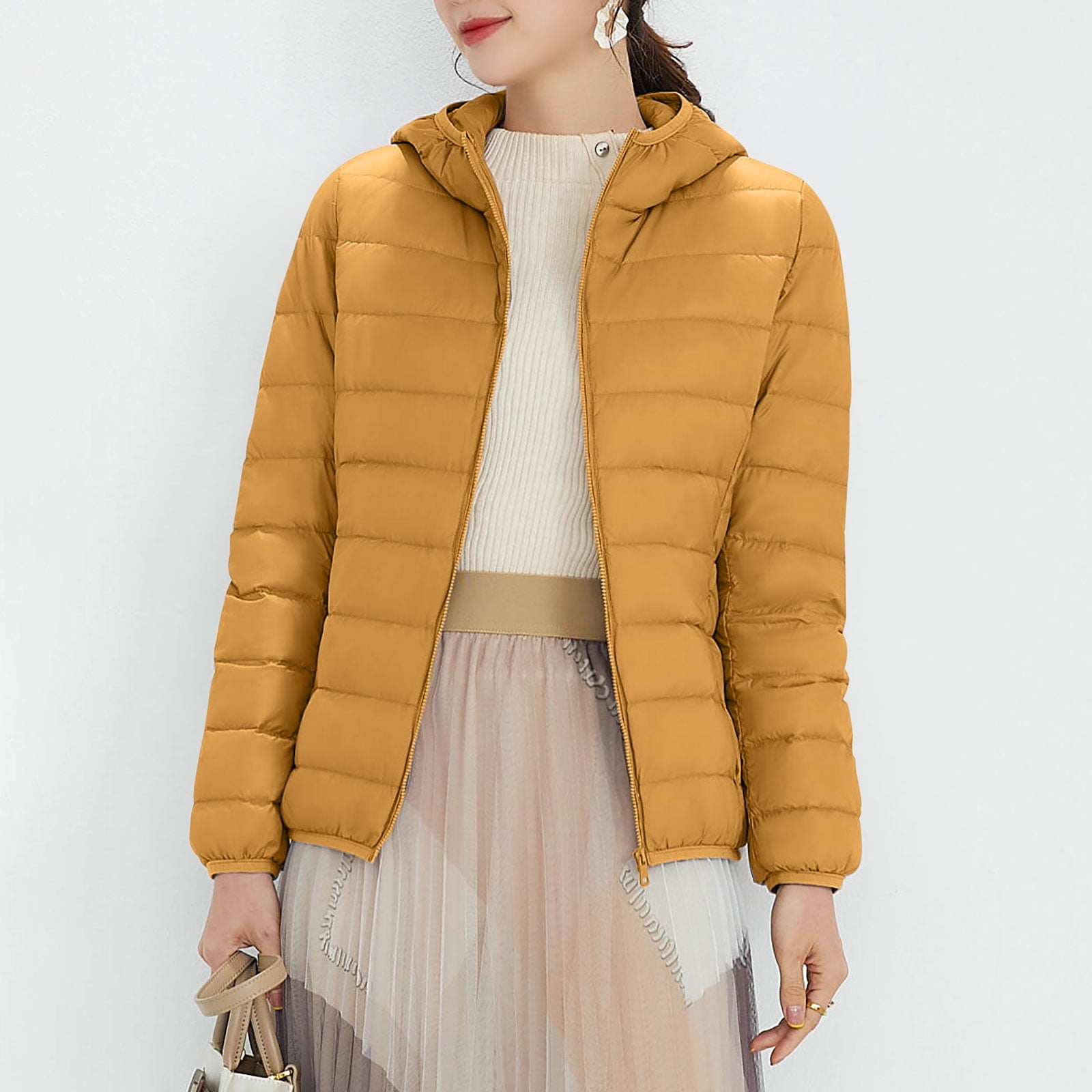 Puffer Coat Women Ultra Light Down Hooded Seamless Parka