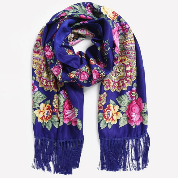 Njoeus Women's Winter Warm Scarf Cotton Retro Floral Shawls Wraps for Women Oversized Tassel Long Large Scarves