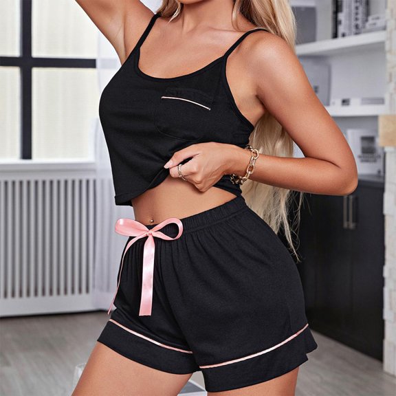 Njoeus Womens Cami Pajama Set Sleeveless Racerback Tank Top Pjs Soft Sleepwear Shorts Pajama Sets Sleeveless Sleep Cami Pj