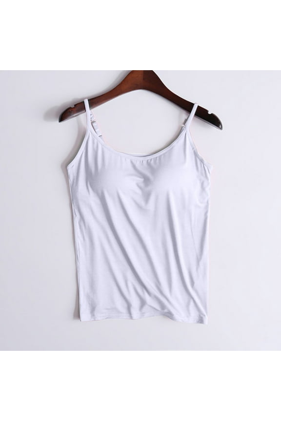 Womens Camisole Tops Built-in Bra Padded Yoga Tank Tops Spaghetti Strap Basic Tee Comfy Undershirt for Women 3XL-6XL（Available in Plus Size)