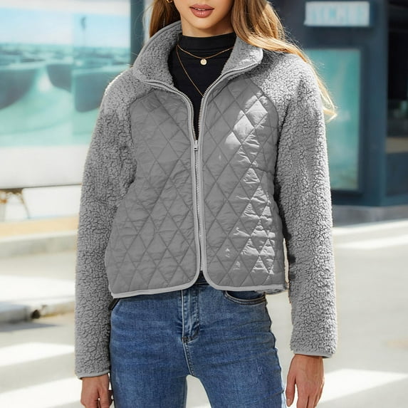 Njoeus Womens Diamond Quilted Short Puffer Jacket Lightweight Spring Fall Zip Up Padded Coat Warm Fleeces Winter Coat