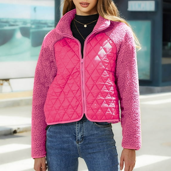 Njoeus Womens Diamond Quilted Short Puffer Jacket Lightweight Spring Fall Zip Up Padded Coat Warm Fleeces Winter Coat