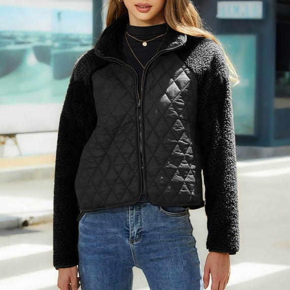 Njoeus Womens Diamond Quilted Short Puffer Jacket Lightweight Spring Fall Zip Up Padded Coat Warm Fleeces Winter Coat