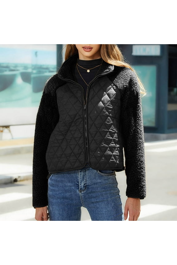 Womens Diamond Quilted Short Puffer Jacket Lightweight Spring Fall Zip Up Padded Coat Warm Fleeces Winter Coat