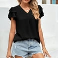 thumbnail image 1 of Njoeus Womens Dressy Blouse V Neck Chiffon Tunic Tops Ruffle Sleeve Flowy Shirts Ladies Business Casual Summer Cute T-Shirt Solid Color S-XXL, 1 of 7
