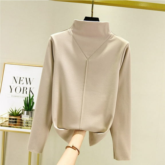 Njoeus Womens Dressy Tops and Blouses, Women's Mock Turtleneck Velvet Basic T-Shirt Double-sided Velvet Thermal Pullover Sweater Warm Inner Layer Long Sleeve Thick Bottom Top S-3XL