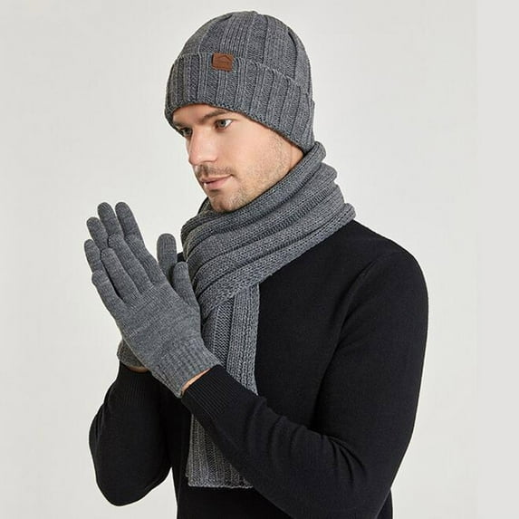 Njoeus Womens Mens Winter Warm Knit Beanie Hat Long Scarf Gloves Set with Fleeces Lined Skull Cap Neck Scarves for Women Men