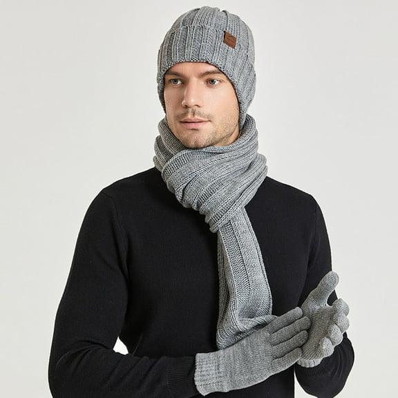 Njoeus Womens Mens Winter Warm Knit Beanie Hat Long Scarf Gloves Set with Fleeces Lined Skull Cap Neck Scarves for Women Men