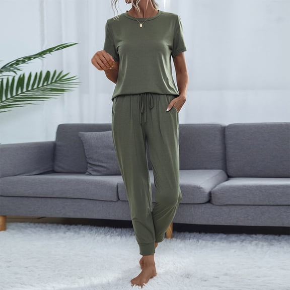 Njoeus Womens Pajama Set Short Sleeve Shirts and Pants 2 Piece Soft Sleepwear Comfy Lounge Outfits S-XXL