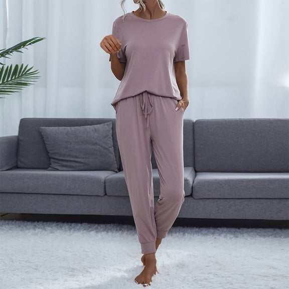 Njoeus Womens Pajama Set Short Sleeve Shirts and Pants 2 Piece Soft Sleepwear Comfy Lounge Outfits S-XXL