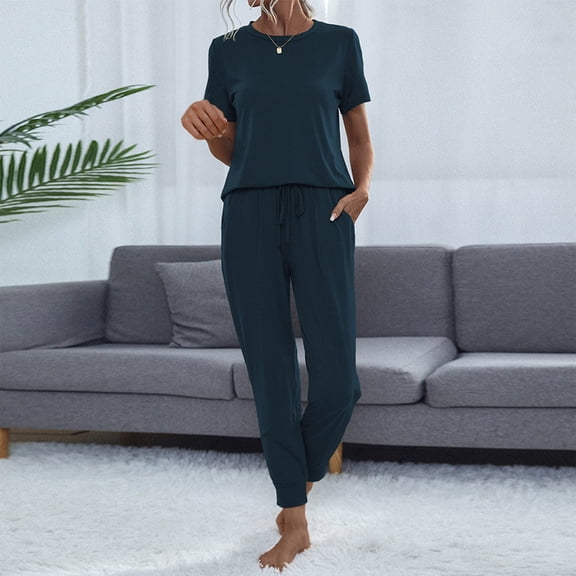 Njoeus Womens Pajama Set Short Sleeve Shirts and Pants 2 Piece Soft Sleepwear Comfy Lounge Outfits S-XXL