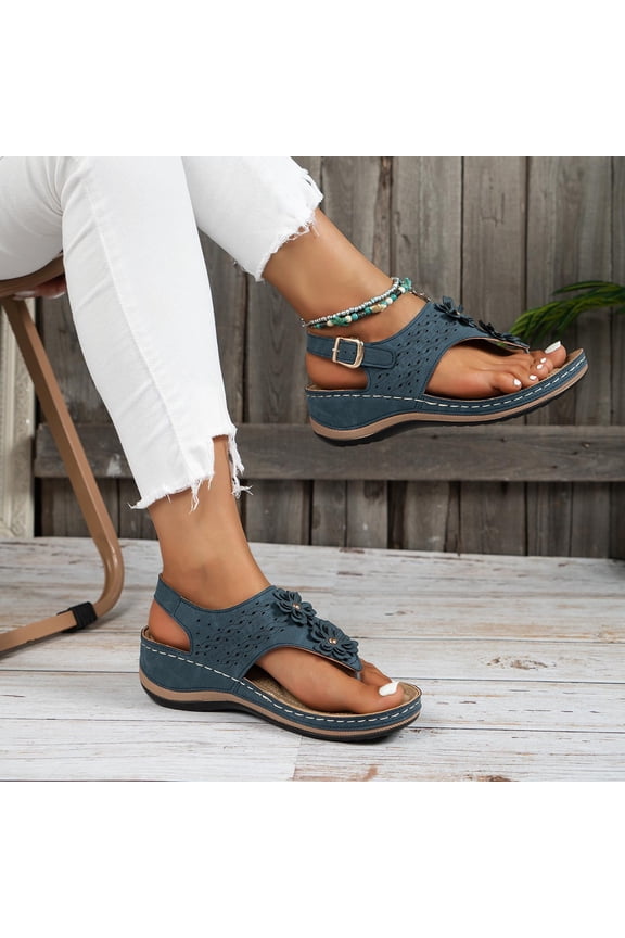 Womens Ridge Sling Wedges Sandals Flip Flops Orthopedic Platform Sandals Casual Walking Wedges