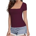 thumbnail image 1 of Njoeus Womens Short Sleeve Wide Neck T Shirts Slim-Fitted Basic Tee Tops Blouse, 1 of 4