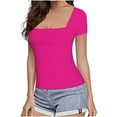 thumbnail image 1 of Njoeus Womens Short Sleeve Wide Neck T Shirts Slim-Fitted Basic Tee Tops Blouse, 1 of 4