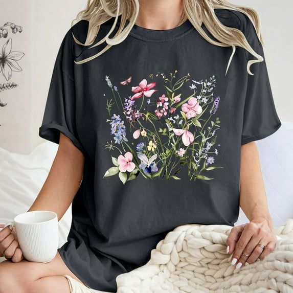 Njoeus Womens Summer Tops Custom T Shirts Women's Cute Summer Tops Casual Crewneck Short Sleeve T-Shirt Floral Print Oversized Graphic Tees Loose Top T-Shirt S-Xxl Oversized Graphic Tees for Women Sum