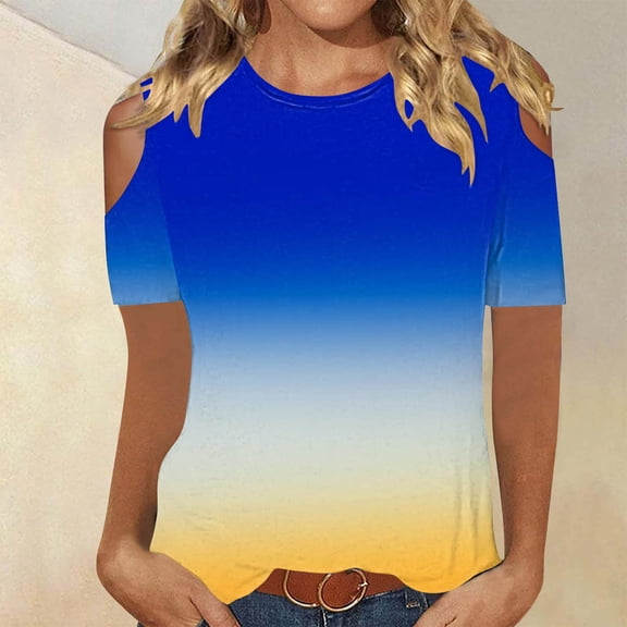 Njoeus Womens Summer Tops Shirts for Women Women's Fashion Off The Shoulder Tops for Women Short Sleeve T-Shirt Sexy Floral Shirt Round Neck Casual Top Ladies Blouses Short Sleeve Womens Tops On Clear