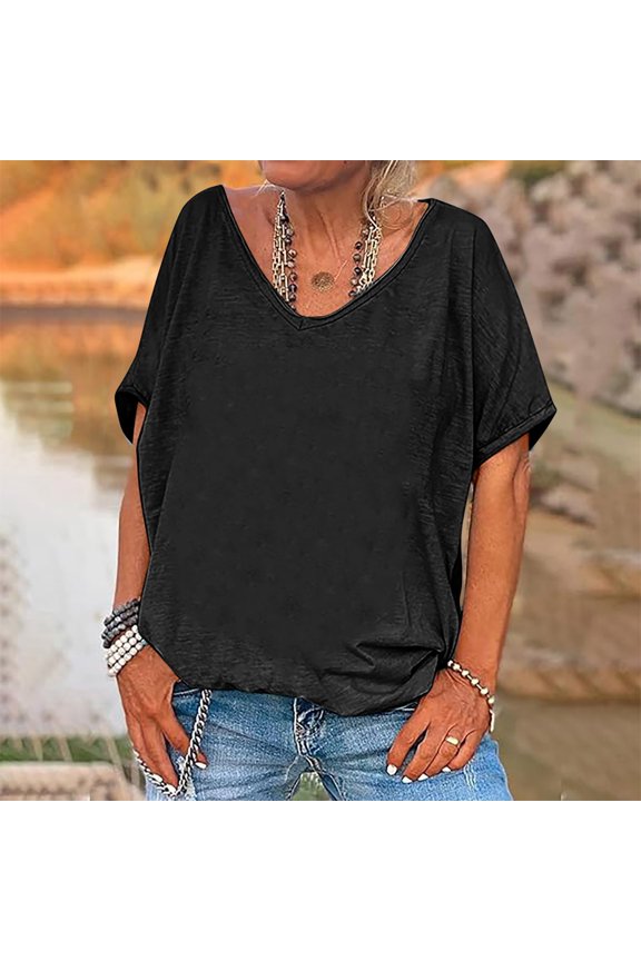 Womens Summer Tops Womens T Shirts Women's Vintage Retro V-Neck T-Shirts Women Summer Short Sleeve Tunic Tops Loose Fitted Trendy Blouse Comfy Casual Oversized Shirt $15 & Under Tops On Clearan