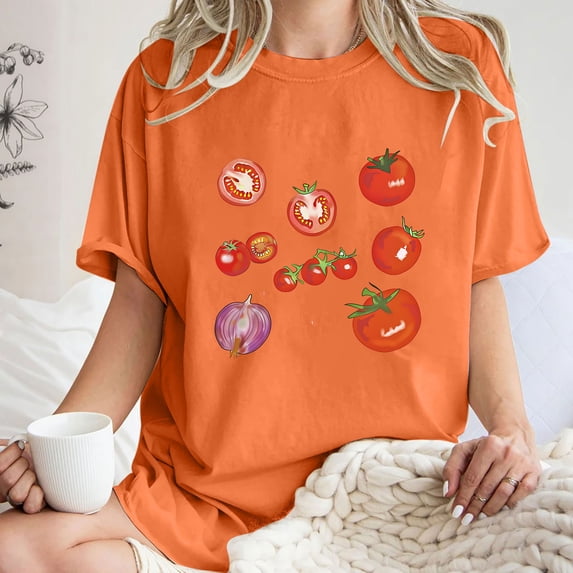 Njoeus Womens Summer Tops Tshirts Shirts for Women Women's T Shirts Short Sleeve Tees Funny Fruit Graphic Tee Shirts Loose Summer Tops Cute Tops S-Xxl Vacation Outfits for Women Summer Savings